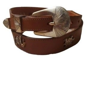 VTG Silver Creek Collection Brown Tan Animal Detail Leather Belt